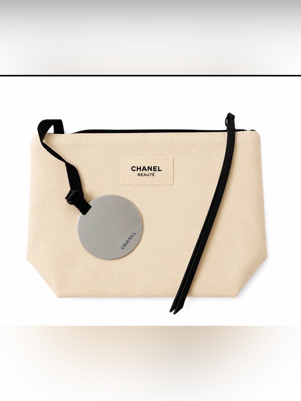 CHANEL Beauté Canvas Cosmetic Bag & Mirror Set Cream Black New in box
